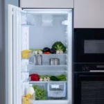 Kitchen facilities. Picture of the fridge with food inside